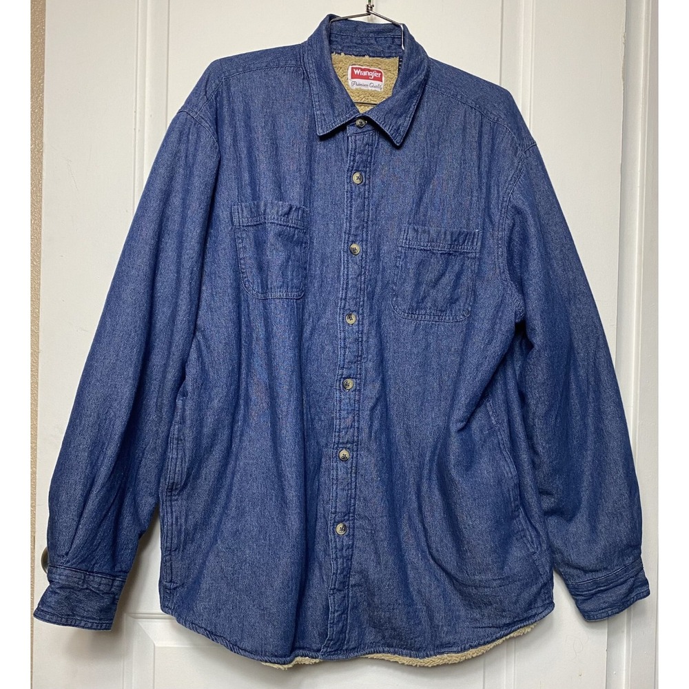 Wrangler Denim Sherpa Thick Fleece Lined Shirt Jacket Size L